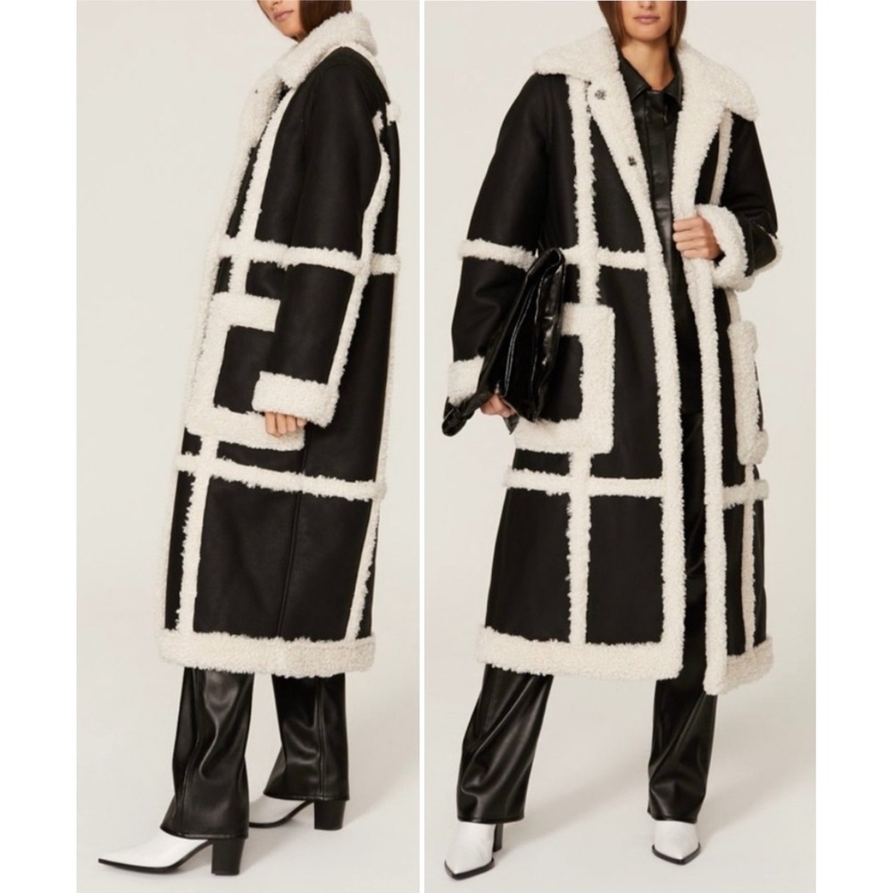 STAND STUDIO Patrice Long Faux Leather Shearling Coat